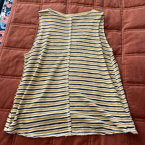 Project Social T Striped Tank Top Yellow Gray Blue V-Neck Sleeveless Size S - Picture 5 of 6